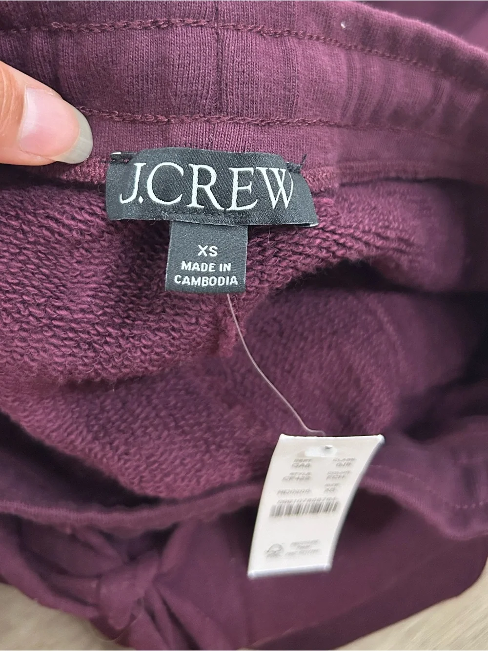 NWT J. Crew 100% Cotton Heritage Terry Wide Leg Drawtsring Sweatpant in Maroon